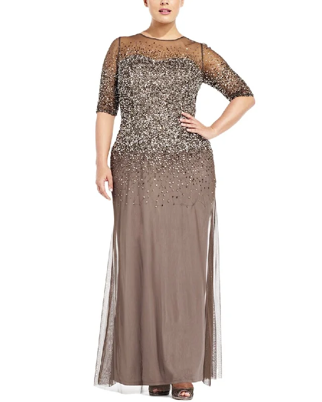 Adrianna Papell Petite Beaded Illusion Long Dress