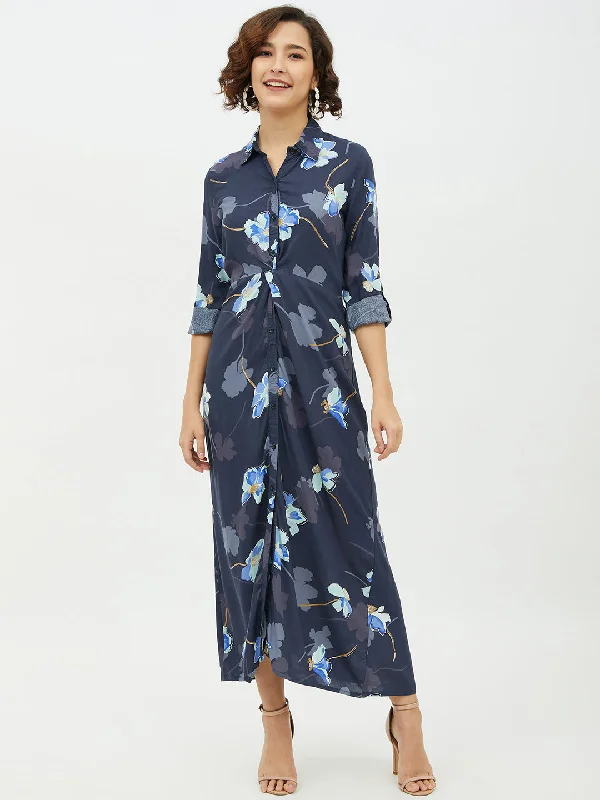 Women's Floral Print Cotton Long Dress - StyleStone