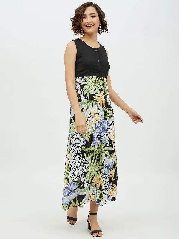 Women's Polyester Rayon Floral Printed Long Dress - StyleStone