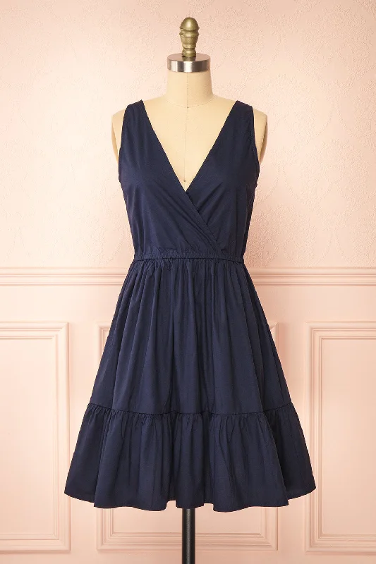 Lenora Navy | Short A-line Dress w/ Elastic Waist