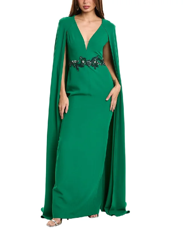 Marchesa Notte Floor Length Cape Gown