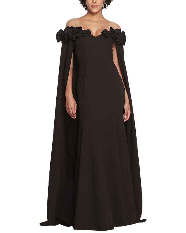 Marchesa Notte Off The Shoulder Cape Gown