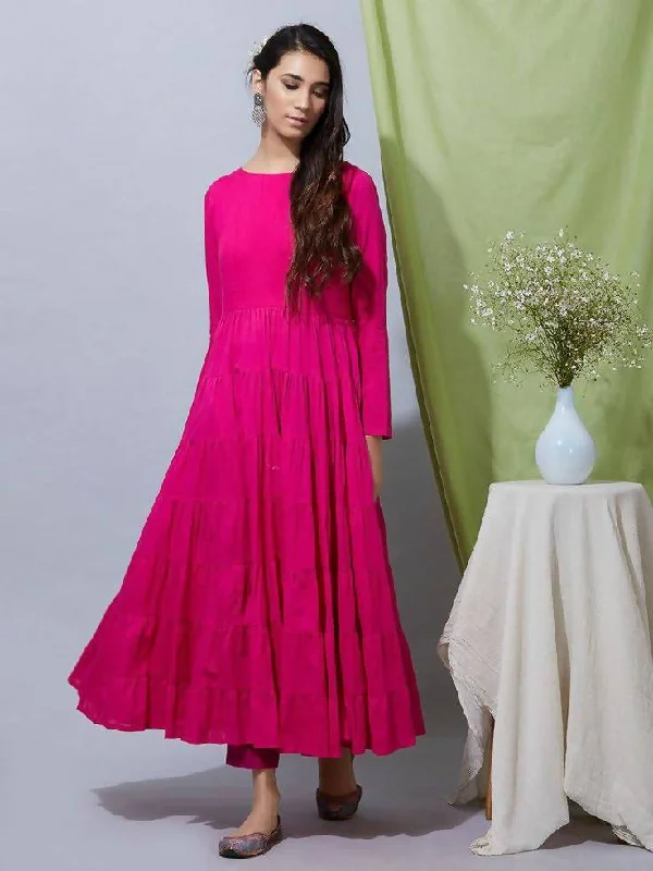 Women's Rani Pink Tissue Silk Pin-Tuck Long Dress - Cheera