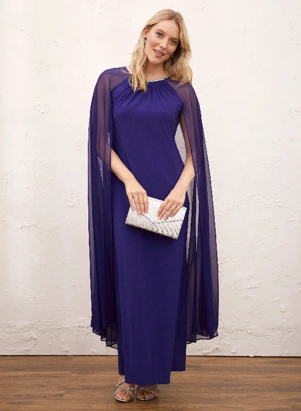 Rhinestone Trim Cape Dress