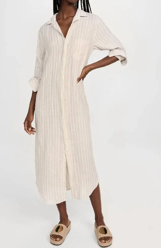 Rory Woven Long Dress In Sand Stripe