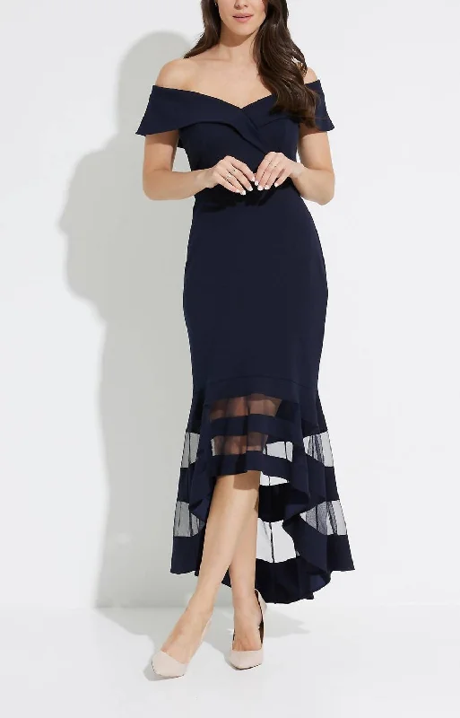 Sheer Panel Dress In Midnight Blue