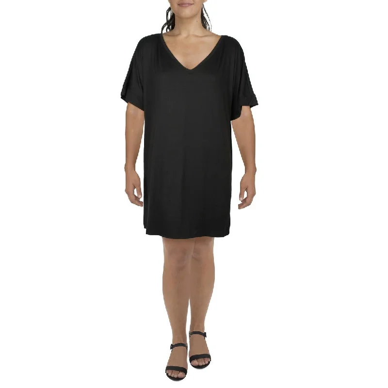 24seven Comfort Apparel Womens Plus V-Neck Mini T-Shirt Dress