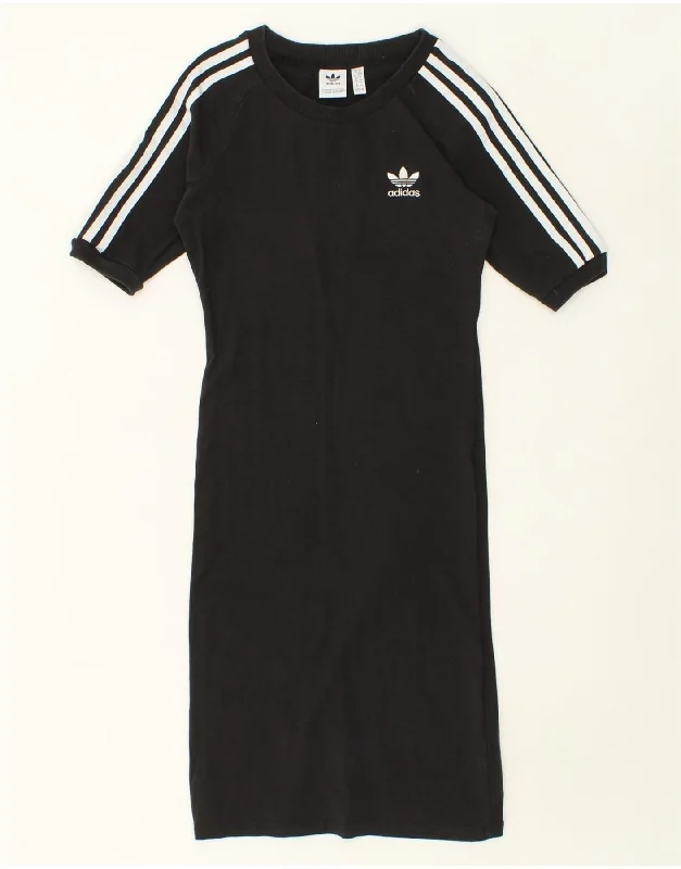 ADIDAS Womens T-Shirt Dress UK 10 Small Black Cotton