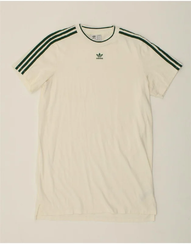 ADIDAS Womens T-Shirt Dress UK 14 Large Off White Cotton