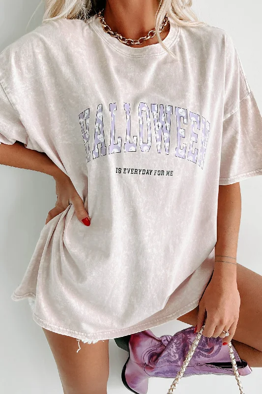 Doorbuster "Halloween Is Everyday" Oversized Mineral Wash Graphic T-Shirt (Pastel Violet) - Print On Demand