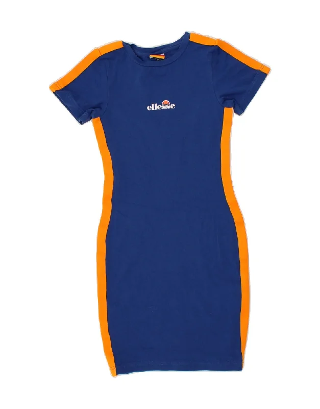 ELLESSE Womens Graphic T-Shirt Dress UK 8 Small Navy Blue Colourblock