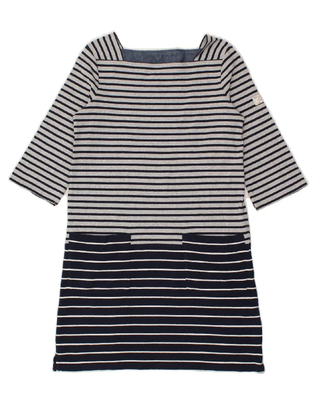 JOULES Womens 3/4 Sleeve T-Shirt Dress UK 10 Small Navy Blue Pinstripe