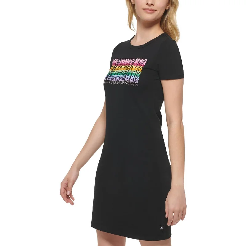 Karl Lagerfeld Paris Womens Logo Knee-Length T-Shirt Dress