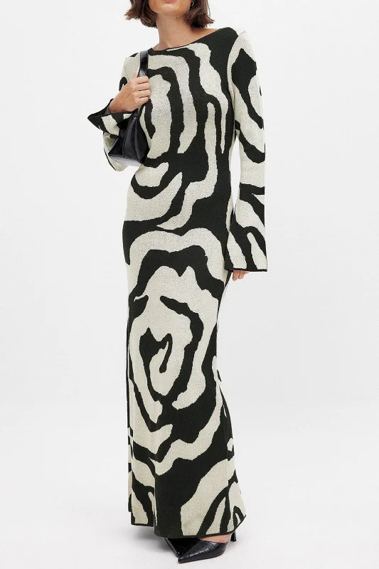 Contrast Sweater Long Sleeve Maxi Dress