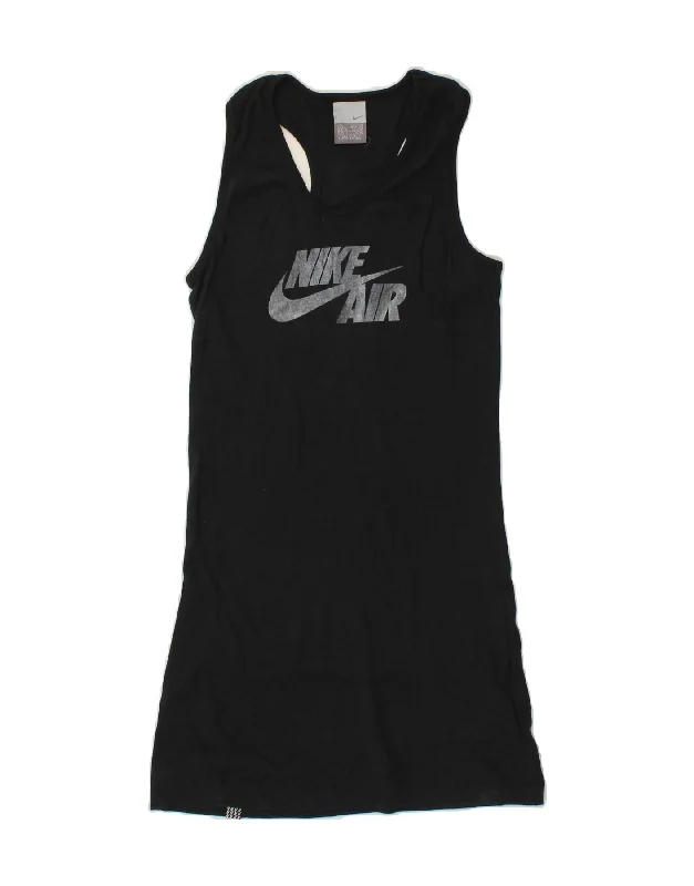 NIKE Womens Graphic Sleeveless T-Shirt Dress UK 14 Large Black Cotton