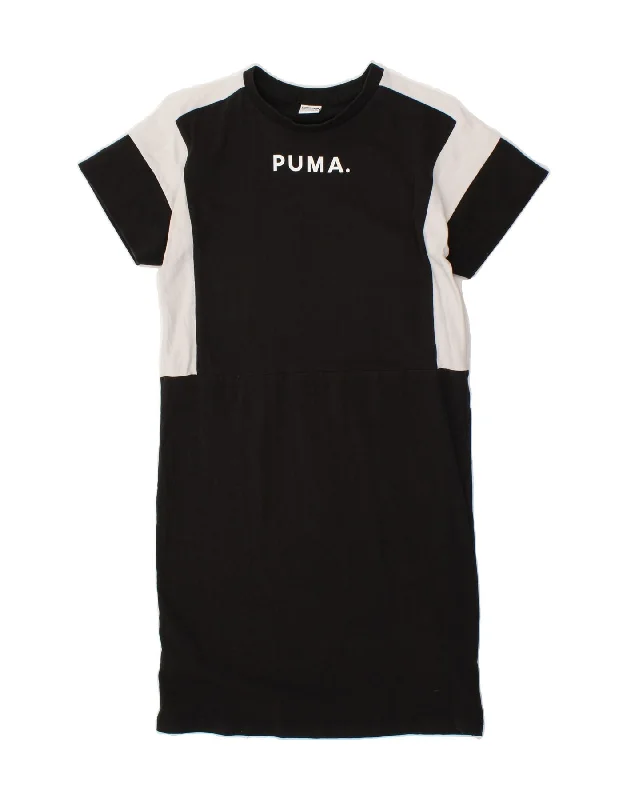 PUMA Womens Graphic T-Shirt Dress UK 6 XS Black Colourblock Cotton