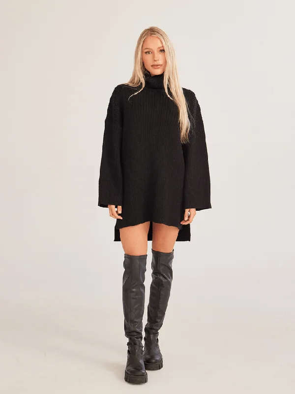 Turtleneck Side Slit Tunic Sweater