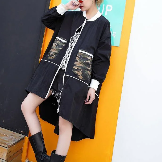 2024 black thin coat casual low high cardigans boutique big pockets jackets