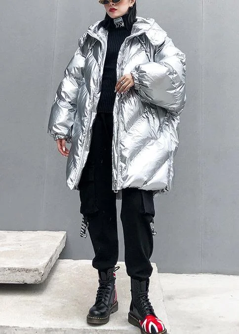 2024 silver Parkas for women oversized down jacket winter outwear hooded