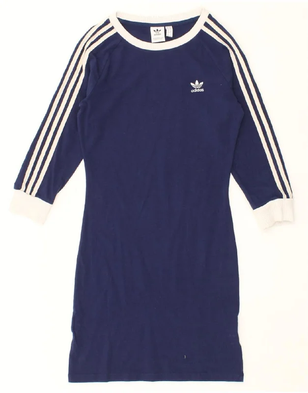 ADIDAS Womens 3/4 Sleeve T-Shirt Dress UK 10 Small Navy Blue Cotton