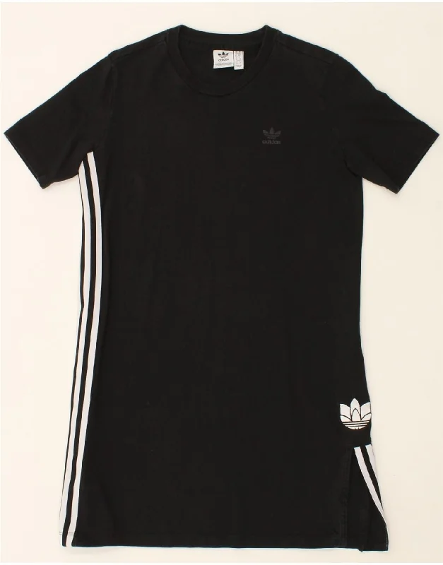 ADIDAS Womens T-Shirt Dress UK 10 Small Black Cotton