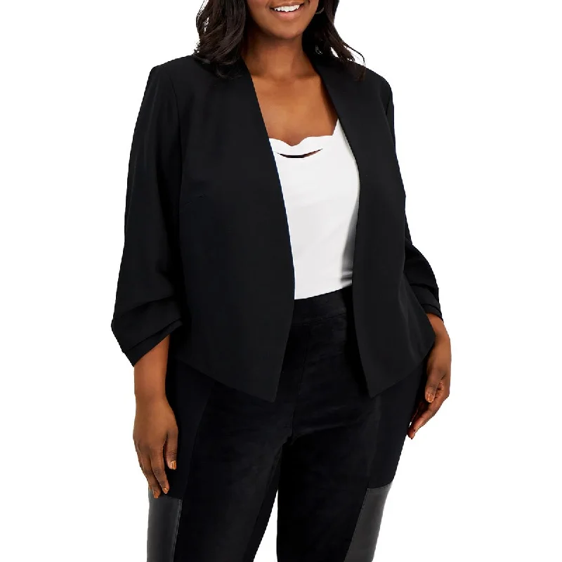 Bar III Womens Plus Textured Solid Open-Front Blazer