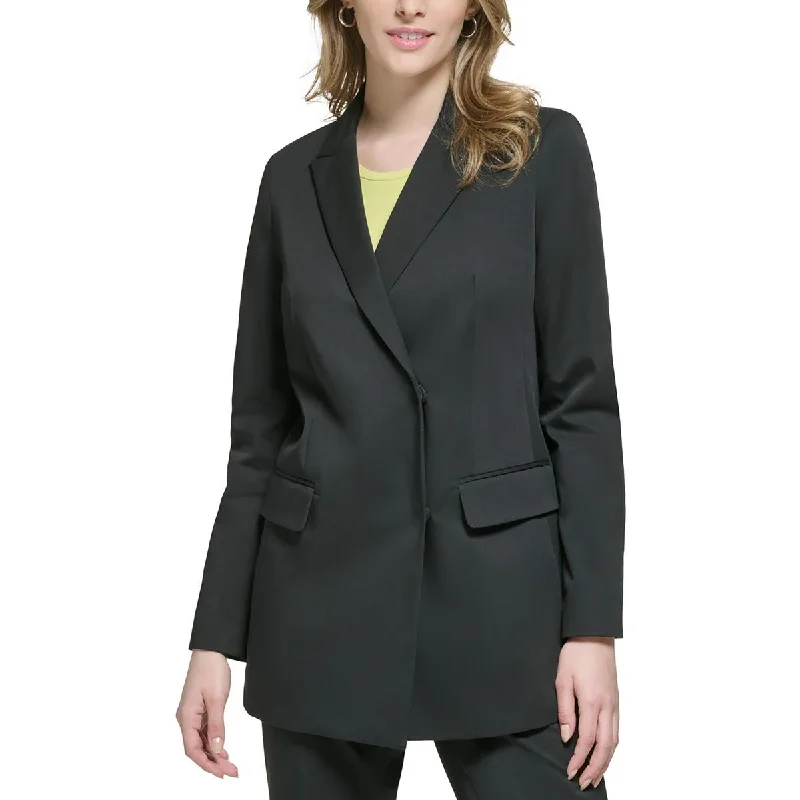 Calvin Klein Womens Solid Cotton Two-Button Blazer