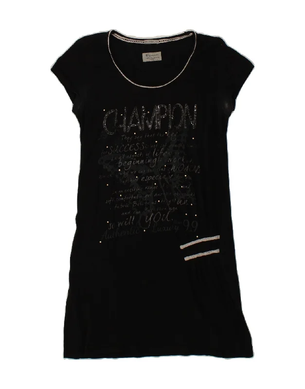 CHAMPION Womens Heritage Fit Graphic T-Shirt Dress UK 14 Large Black