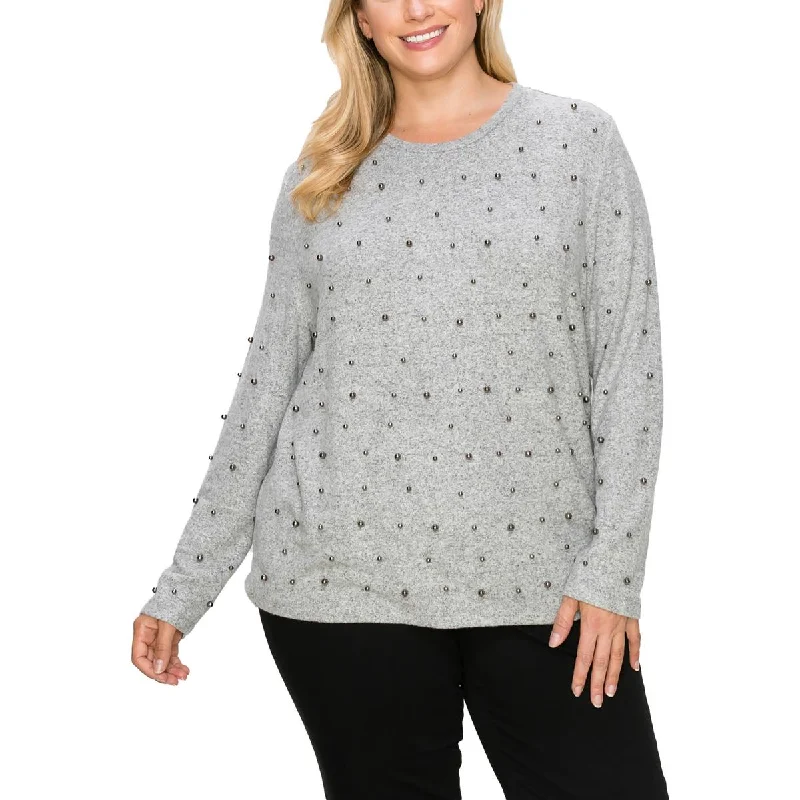 Coin 1804 Womens Plus Embellished Crewneck Pullover Top