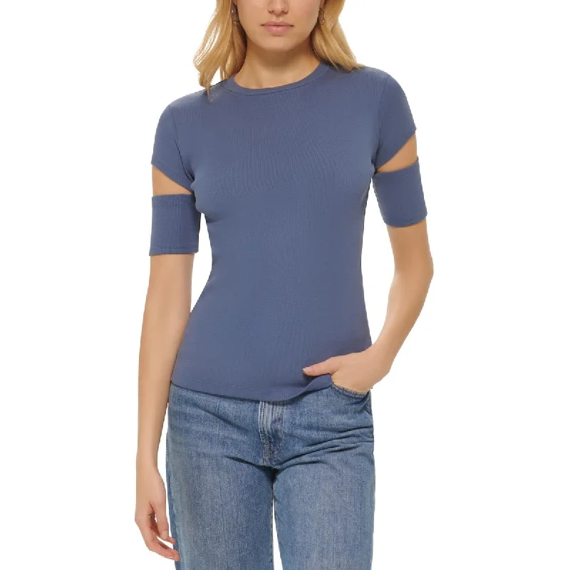 DKNY Jeans Womens Cut-Out Crewneck T-Shirt