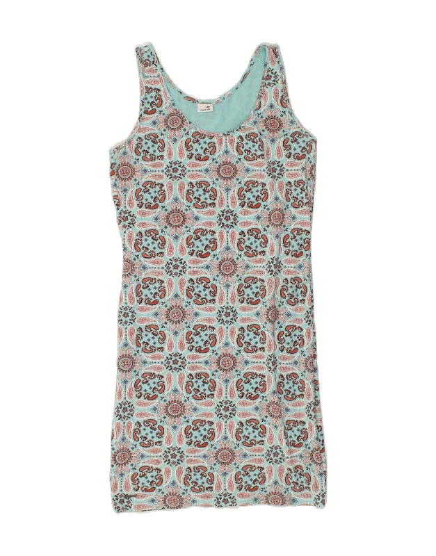 KANGAROOS Womens Sleeveless T-Shirt Dress UK 14/16 Large Turquoise Paisley