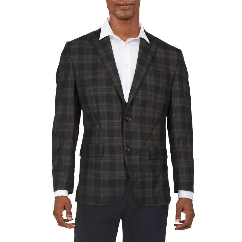 Lauren Ralph Lauren Mens Wool Blend Plaid Two-Button Blazer