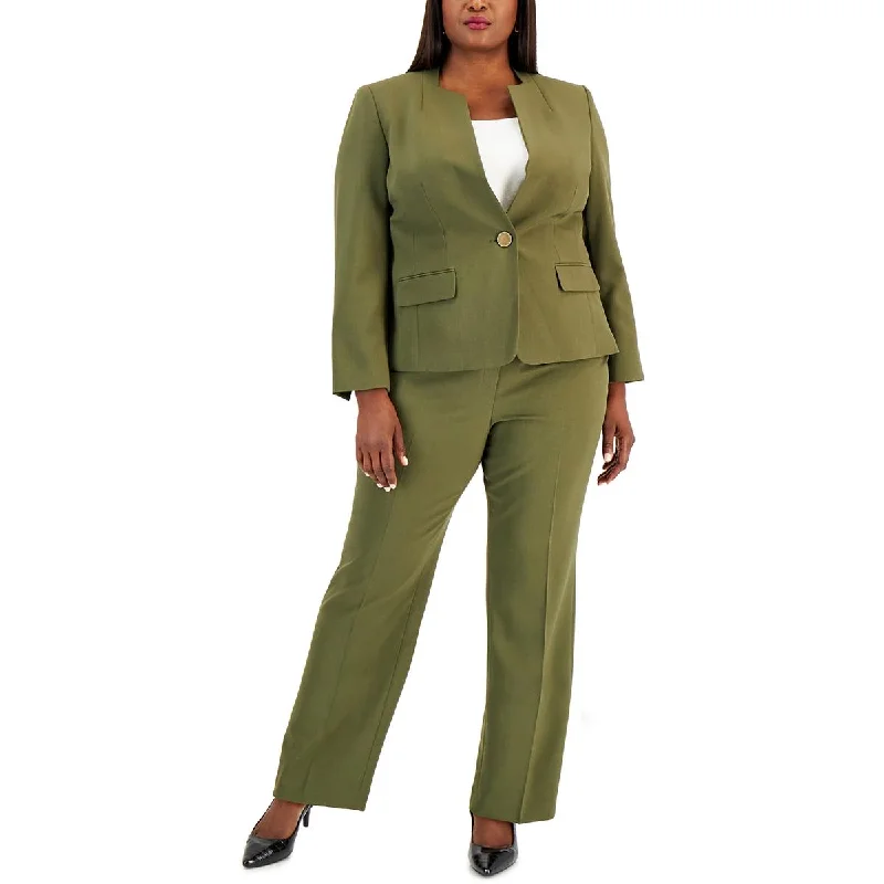 Le Suit Womens Plus Collarless Professional One-Button Blazer