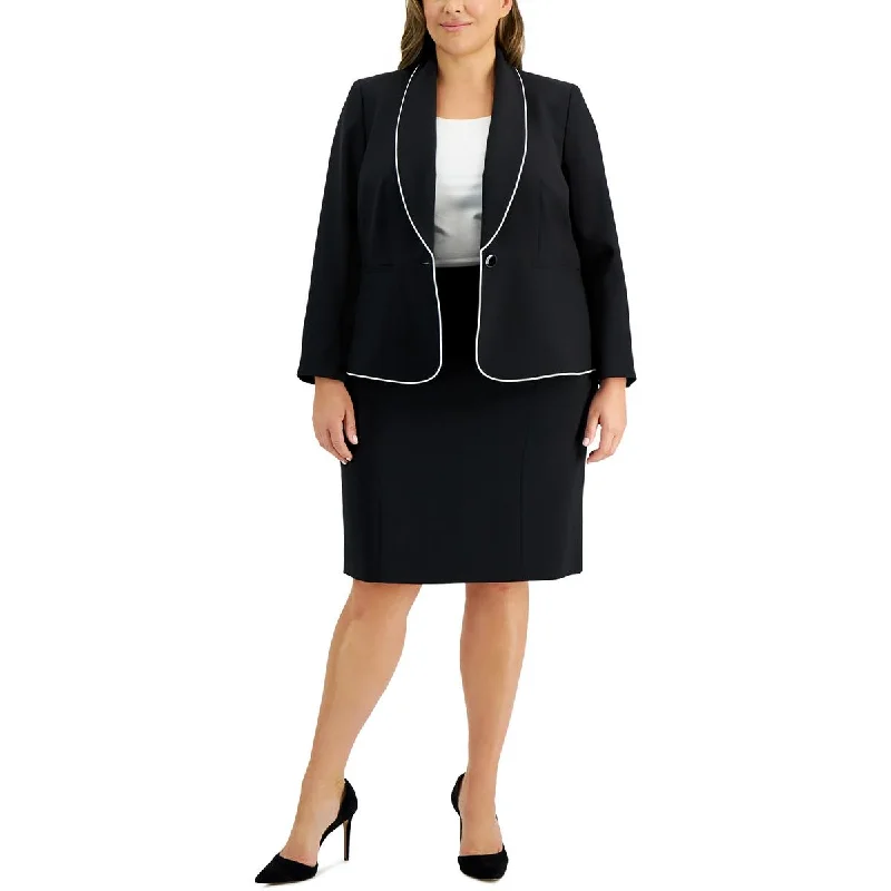 Le Suit Womens Plus Contrast Trim  One-Button Blazer