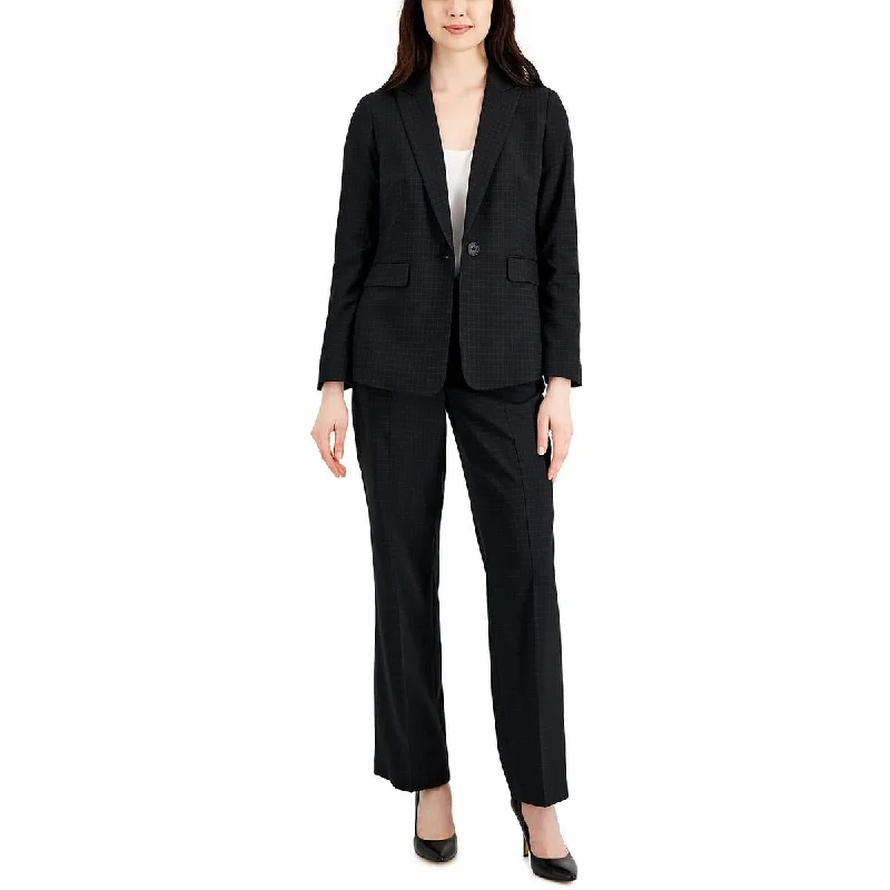 Le Suit Womens Window Pane Business One-Button Blazer