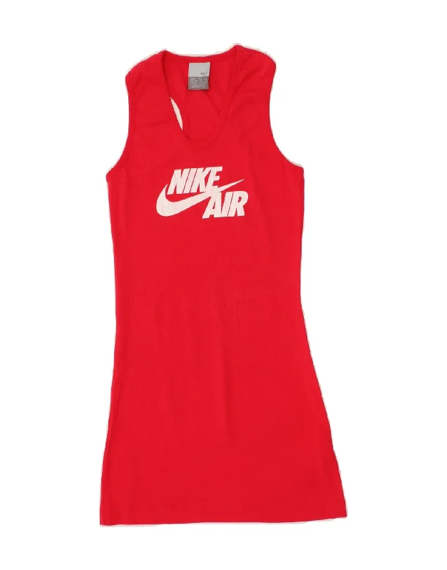 NIKE Womens Graphic Sleeveless T-Shirt Dress UK 8/10 Small Red Cotton