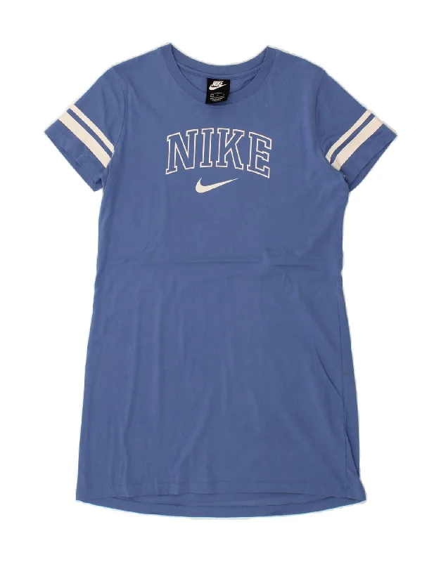 NIKE Womens Graphic T-Shirt Dress UK 14 Medium Blue