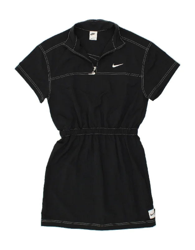 NIKE Womens Graphic Zip Neck T-Shirt Dress UK 10 Small Black Polyester