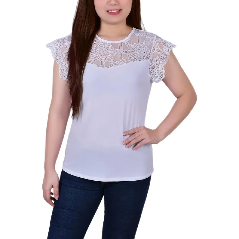 NY Collection Womens Petites Lace Trim Pullover Top