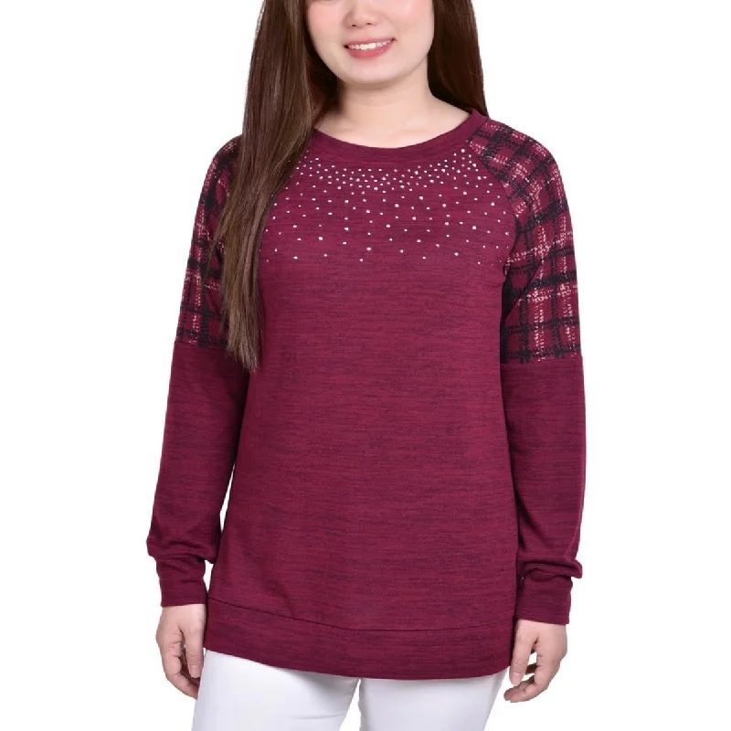 NY Collection Womens Petites Plaid Polyester Pullover Top