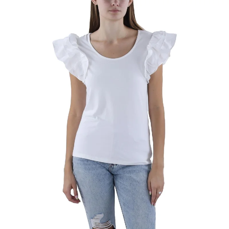 Patrizia Luca Womens Ruffle Sleeves Scoop Neck Pullover Top