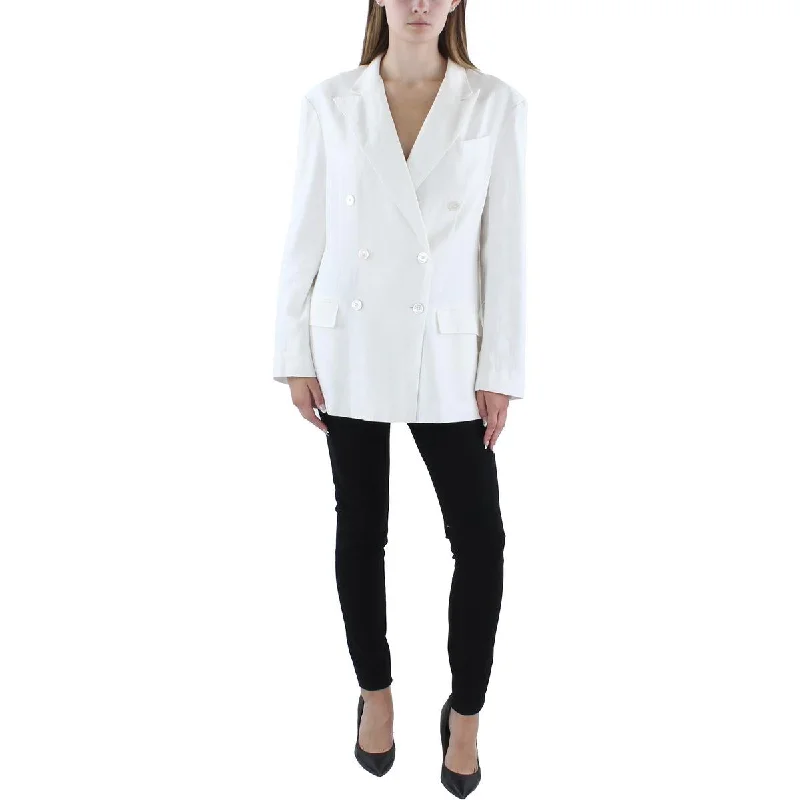 Polo Ralph Lauren Womens Linen Office Double-Breasted Blazer