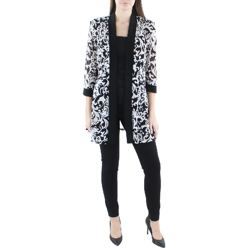 R&M Richards Womens Mesh Printed Duster Blazer