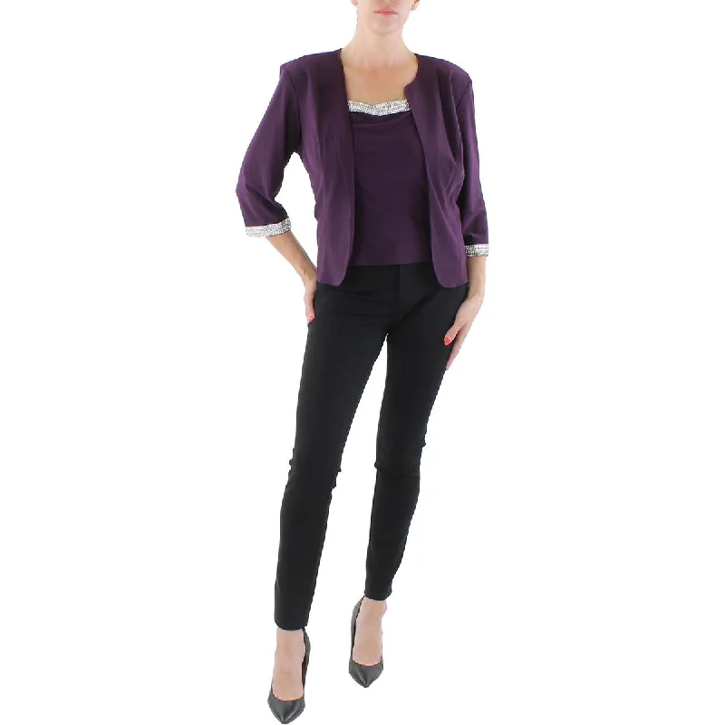 R&M Richards Womens Petites Knit 2PC Collarless Blazer