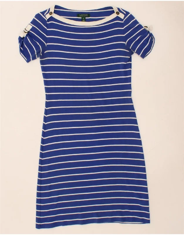 RALPH LAUREN Womens T-Shirt Dress UK 6 XS Blue Striped Cotton