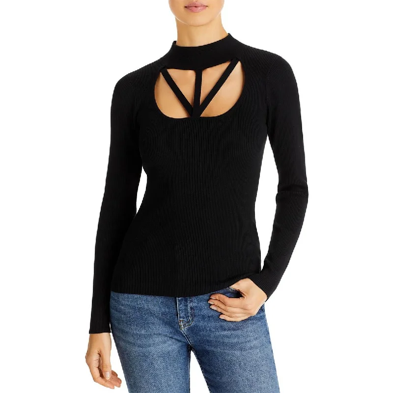 T Tahari Womens Mock Turtleneck Front Cut Out Pullover Top