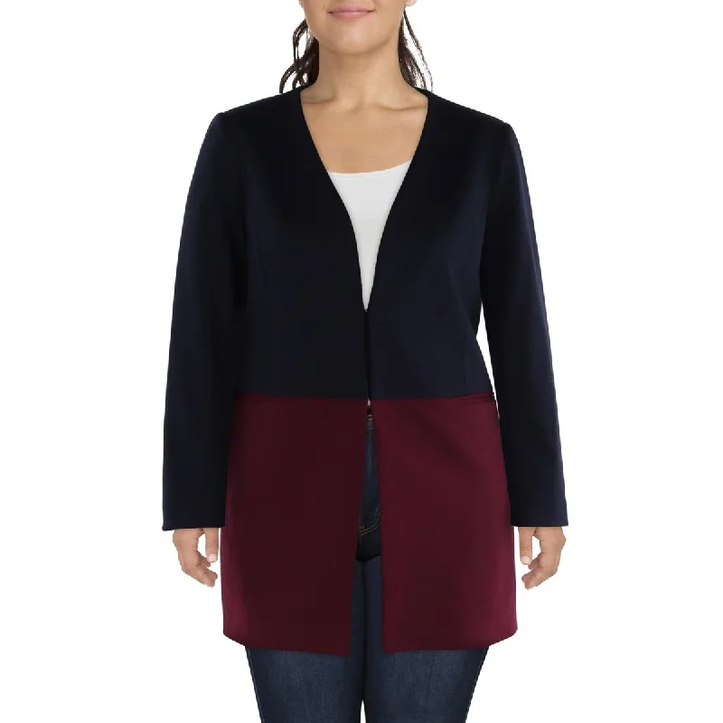 Tahari ASL Womens Colorblock Topper Collarless Blazer