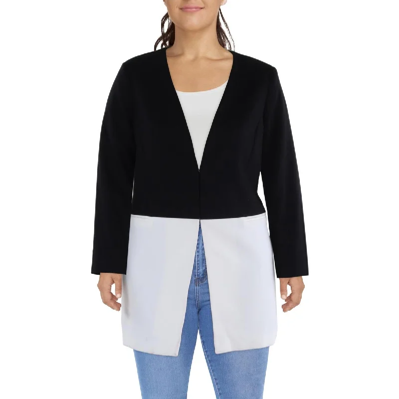 Tahari ASL Womens Woven Colorblock Duster Blazer