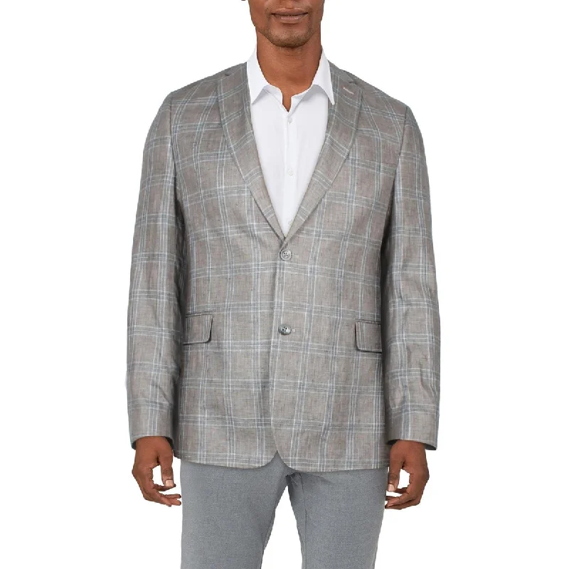 Tommy Hilfiger Mens Linen Plaid Two-Button Blazer