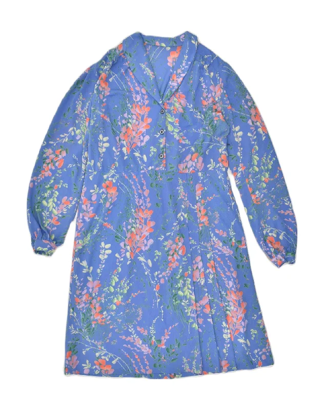 VINTAGE Womens Pullover Shift Dress UK 18 XL Blue Floral